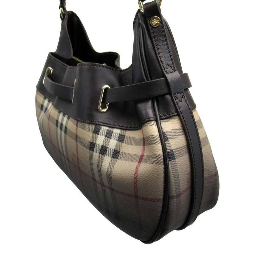 Burberry Nova Check Shoulder Bag Dark Brown Black Beige Leather classic favorite - Picture 2 of 3